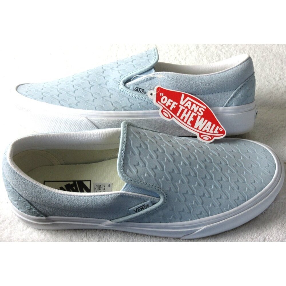 Vans Women's Classic Slip On Houndstooth Embossed Sky Blue Shoes Size 9.5 NIB - Picture 2 of 5